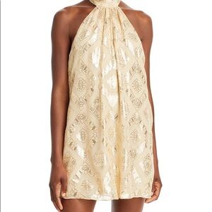 Ramy Brook Womens Sam Gold Silk Blend Halter Party Mini Dress NWT size 12